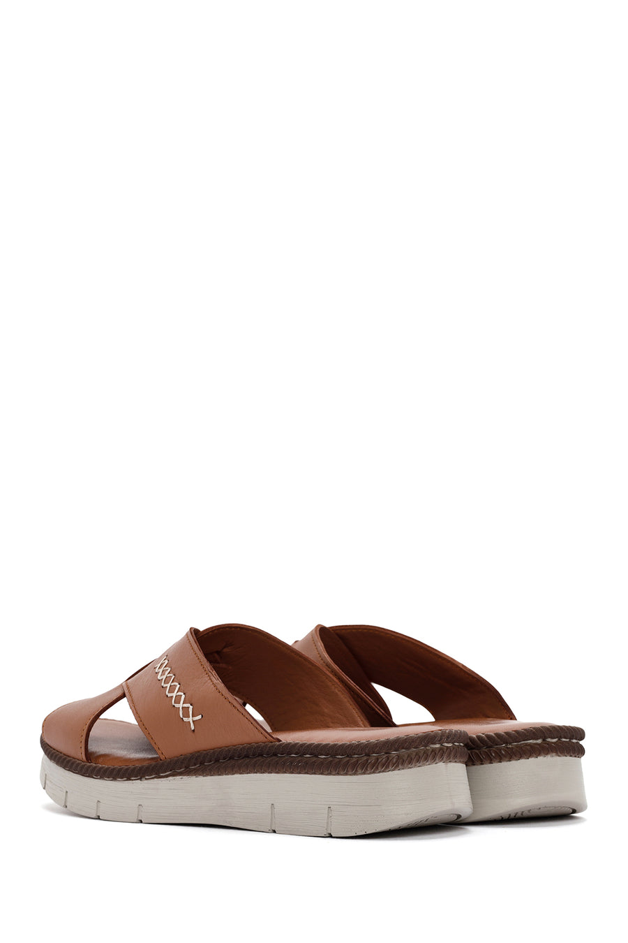 Women's Tan Thick Soled Leather Comfort Slippers