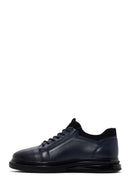 Men's Navy Blue Thick Sole Lace Up Leather Sneaker | Derimod