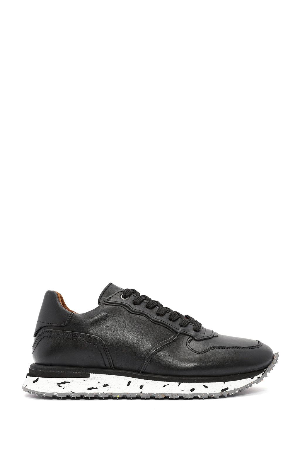 Erkek Siyah Bağcıklı Deri Casual Sneaker