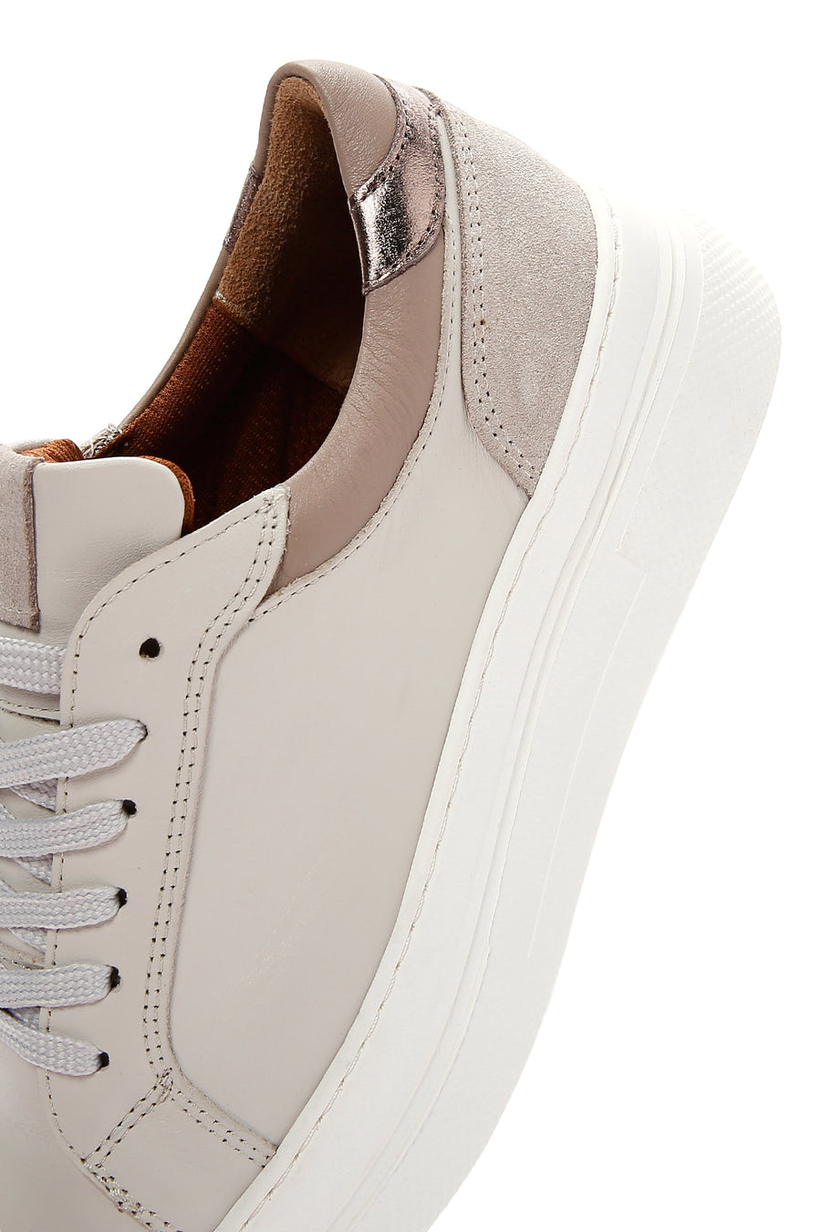 Women's Beige Leather Thick Soled Sneaker