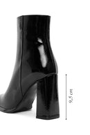 Woman Black Zippered High Thick Heel Patent Leather Leather Boat | Derimod