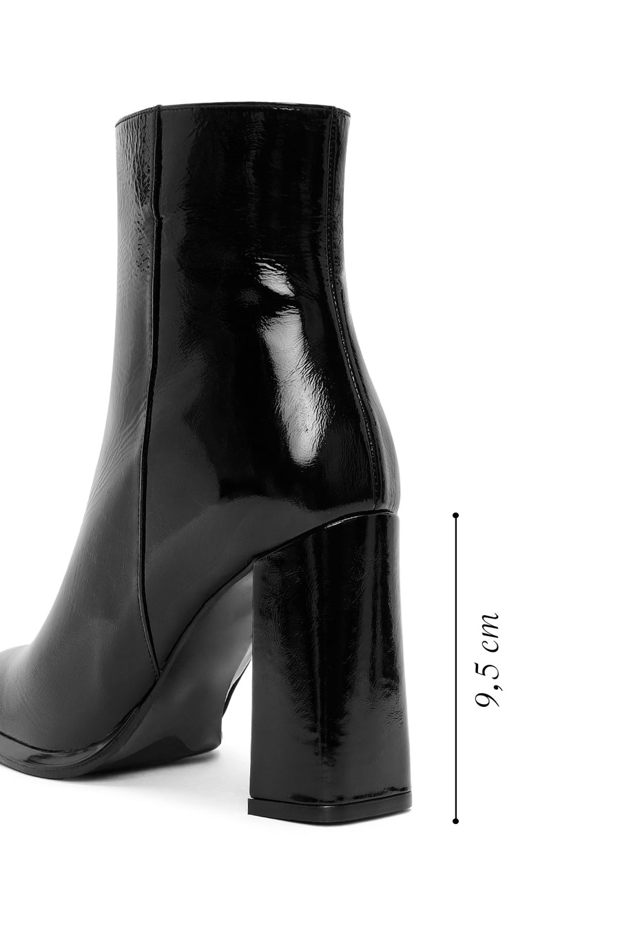 Woman Black Zippered High Thick Heel Patent Leather Leather Boat