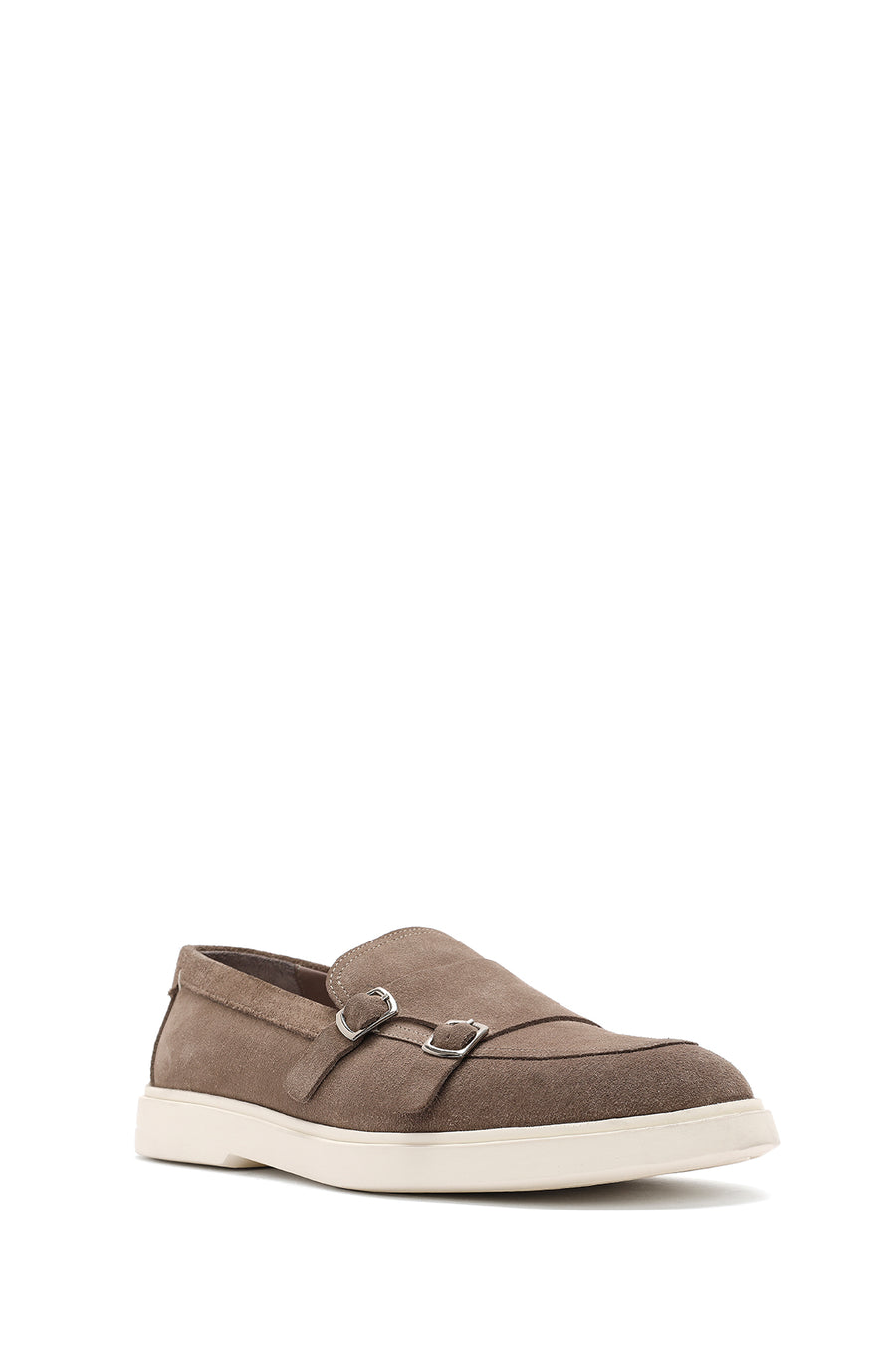 Men's Beige Double Buckle Suede Leather Loafer