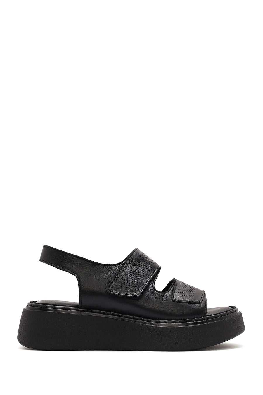 Women's Black Strappy Thick Soled Leather Comfort Sandals 25SFD342226 | Derimod