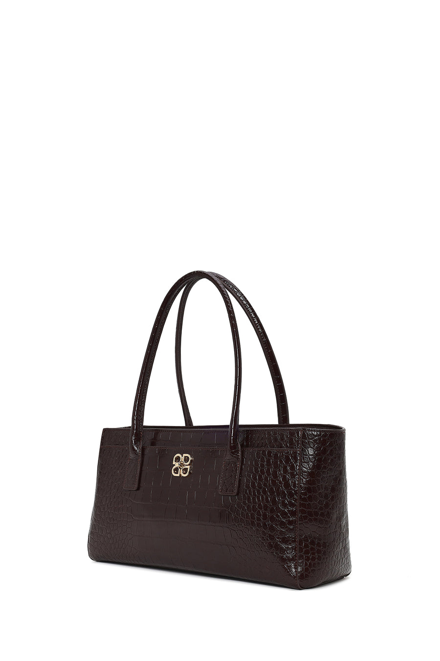 Woman Brown Croc-Embossed Shoulder Bag