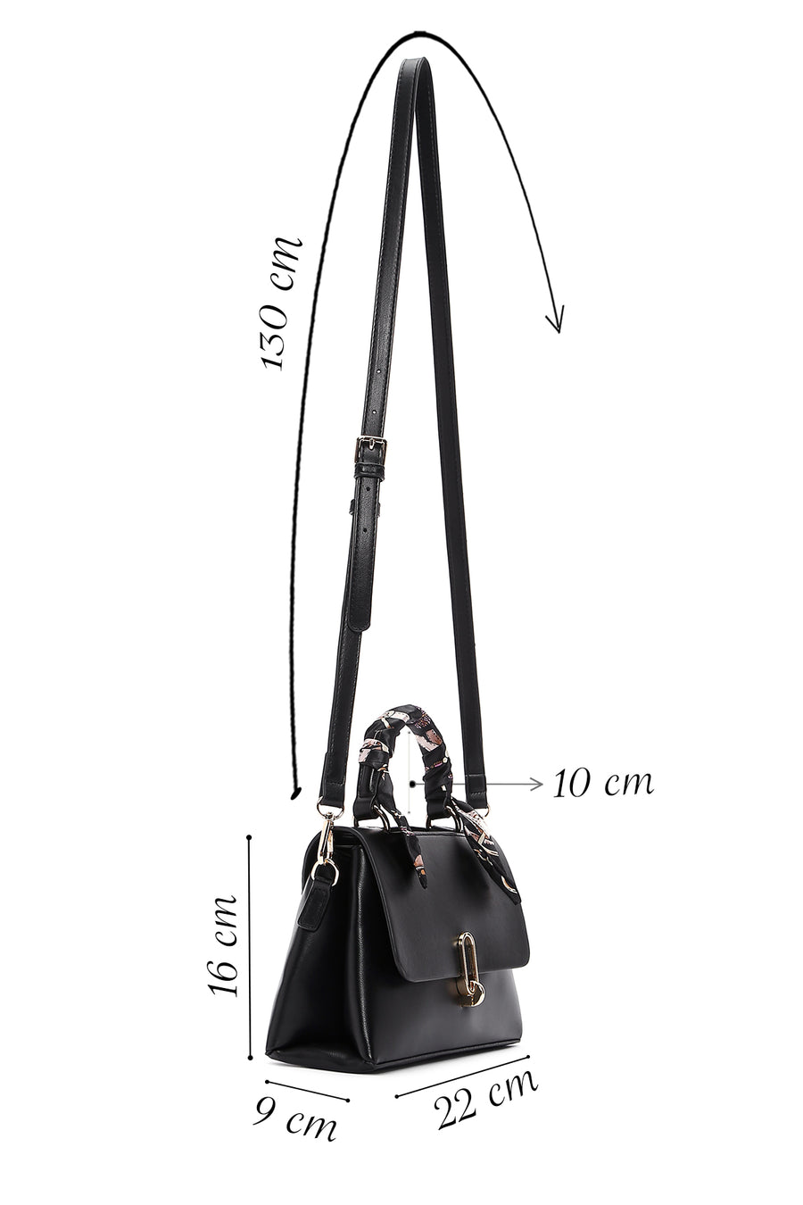 Women's Black Long Strap Handbag with Accessory Detail