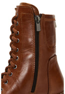 Women's Tan Leather Zippered Flat Boots | Derimod