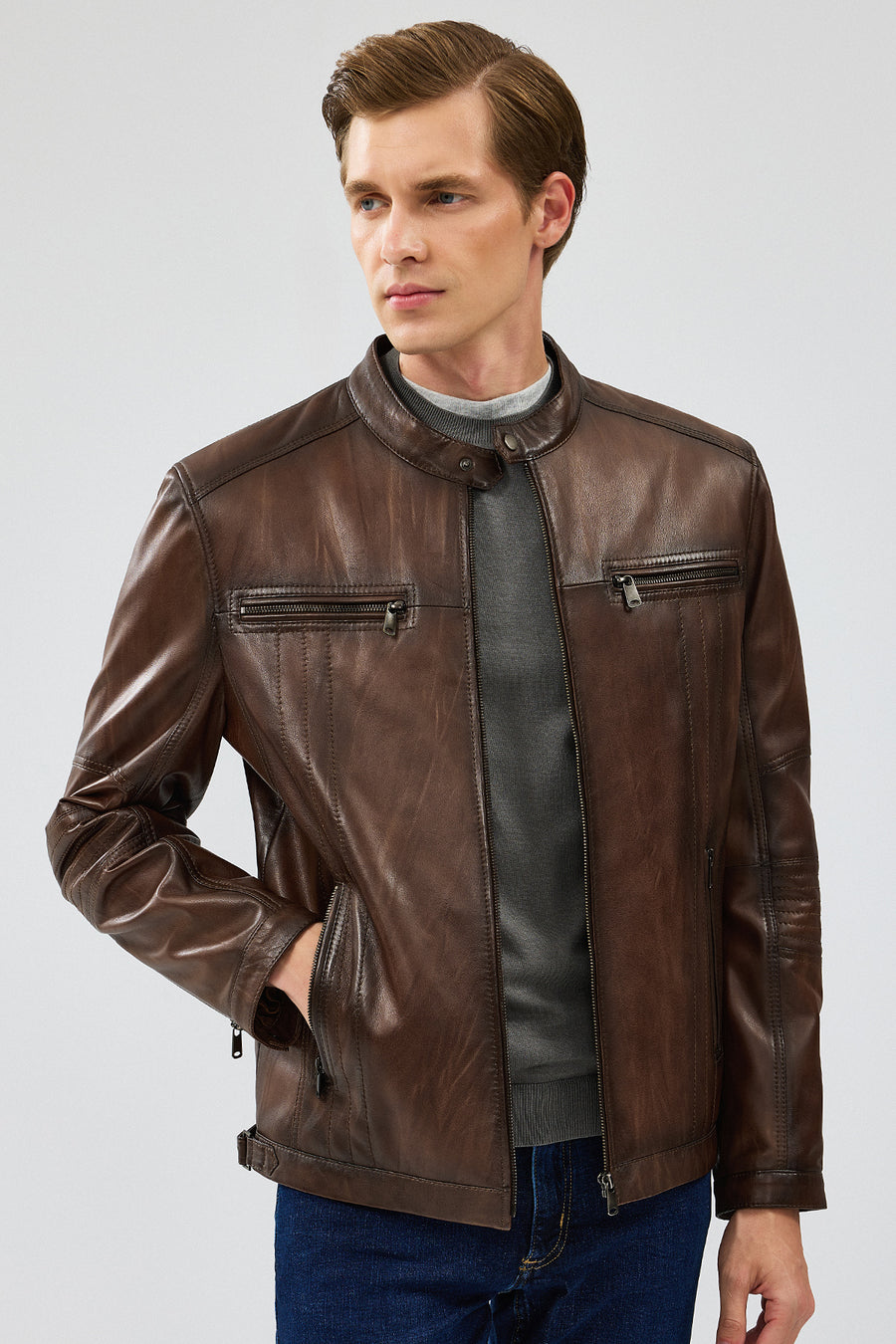 Gabriel Men's Brown Regular Leather Sport Jacket