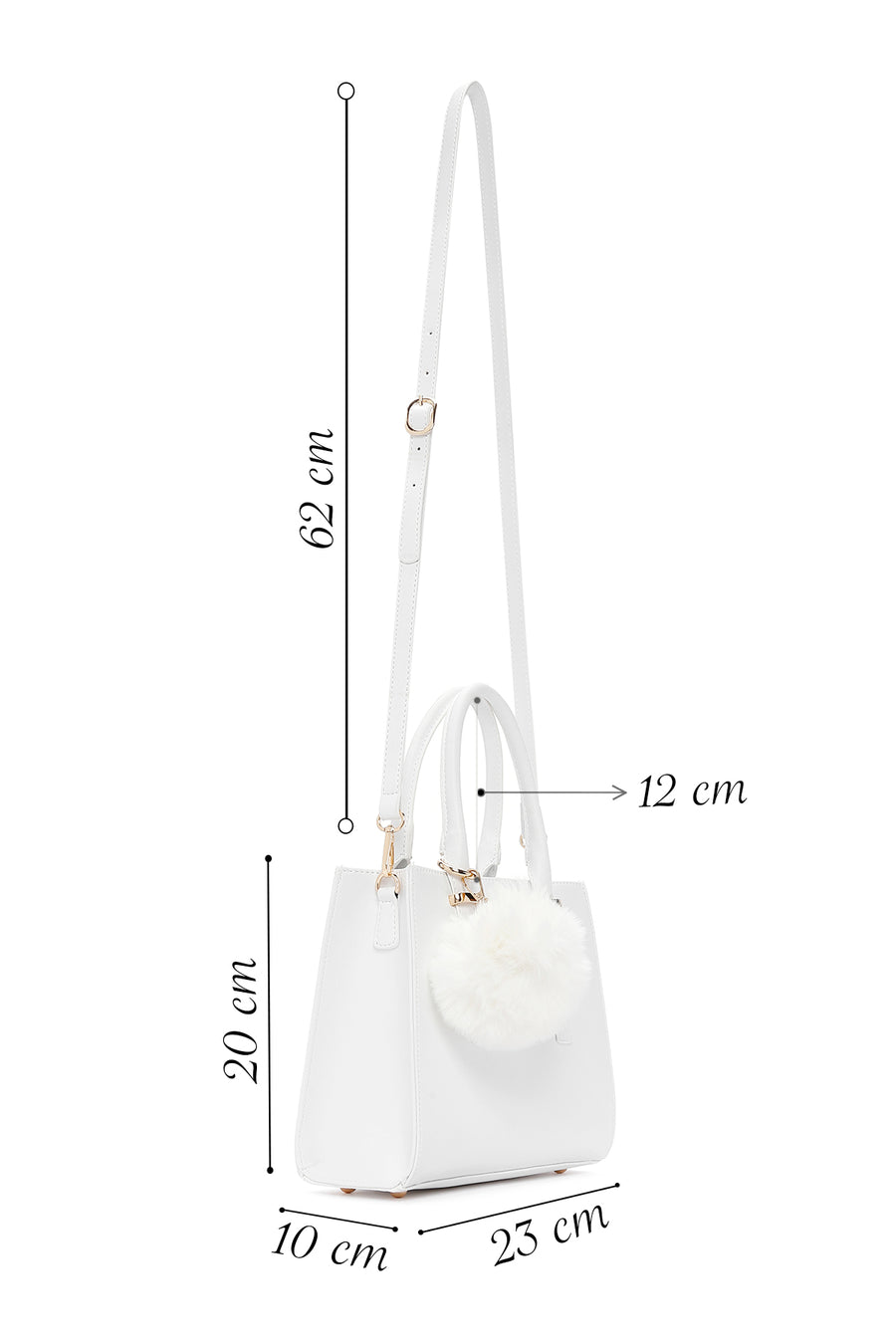Women's White Long Strap Handbag with Accessory Detail