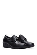 Women's Black Leather Wedge Heel Comfort Shoes | Derimod