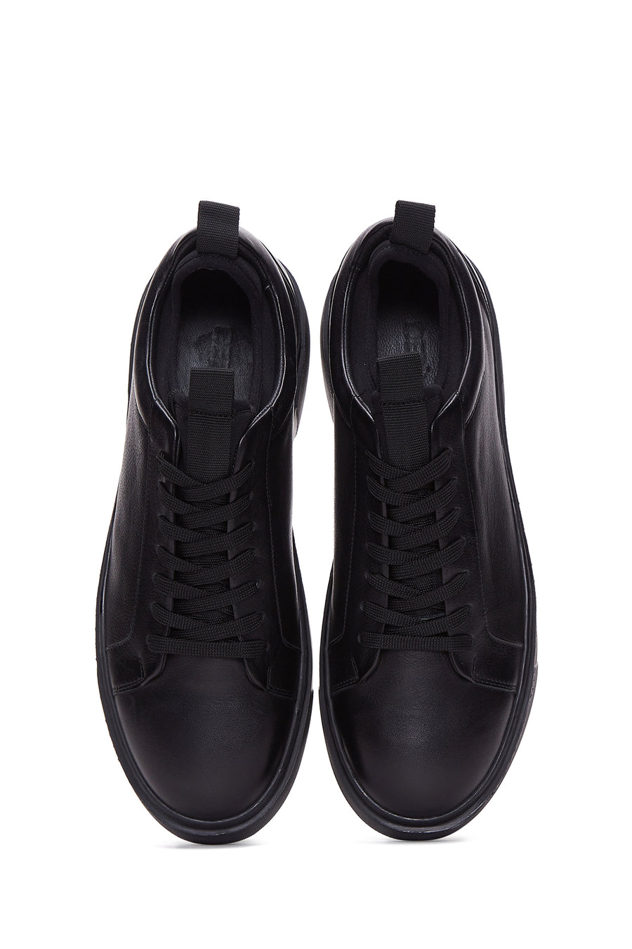Erkek Siyah Bağcıklı Deri Sneaker