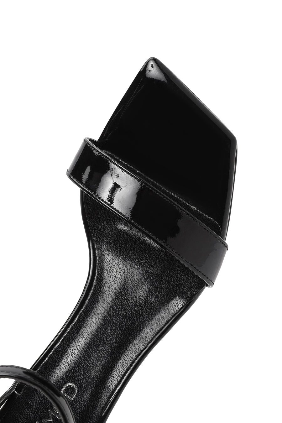 Women's Black Ankle Buckle Low Thin Heel Patent Leather Sandals