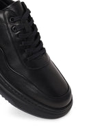 Erkek Siyah Bağcıklı Kalın Tabanlı Deri Sneaker | Derimod
