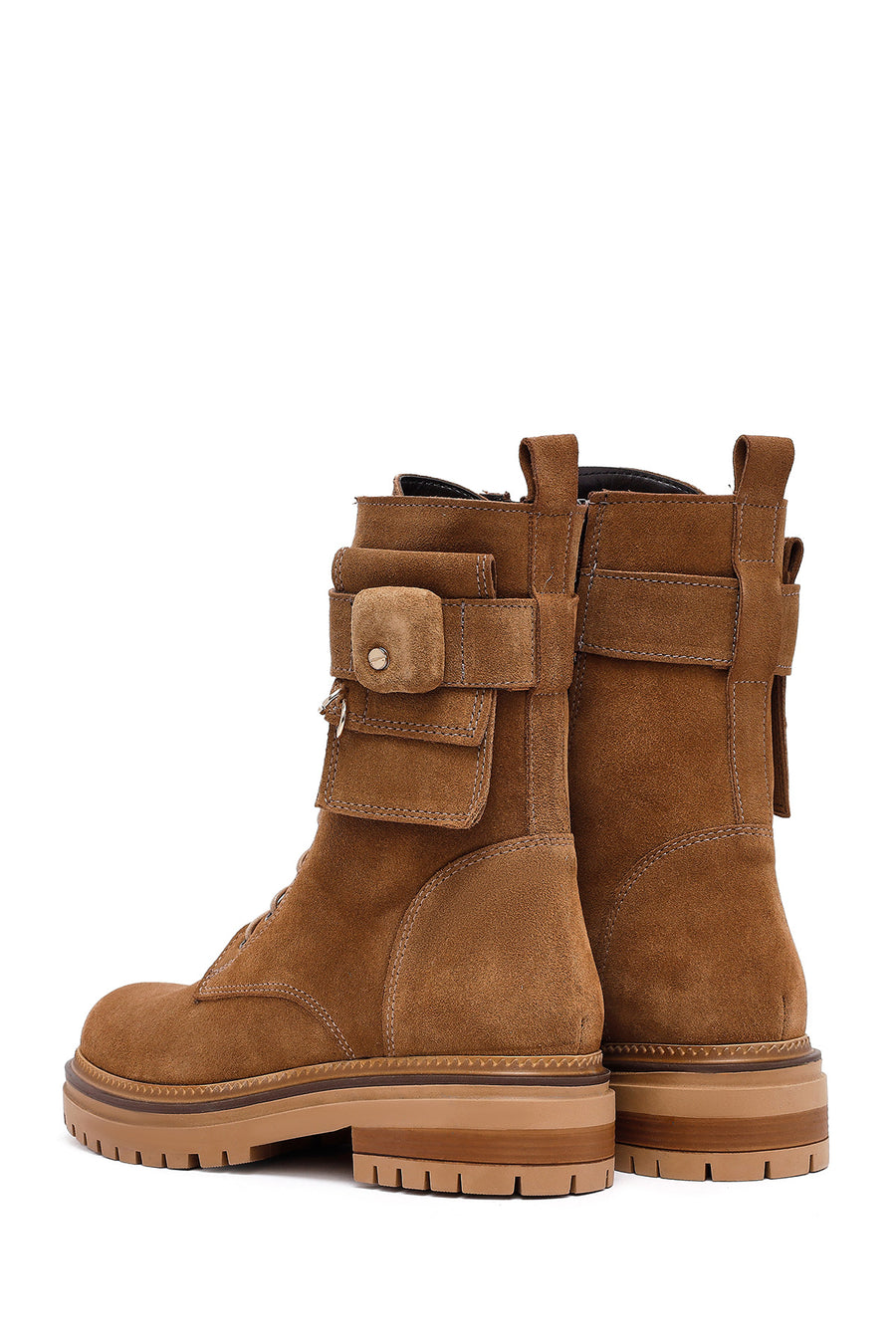 Woman Tan Zippered Suede Leather Boat