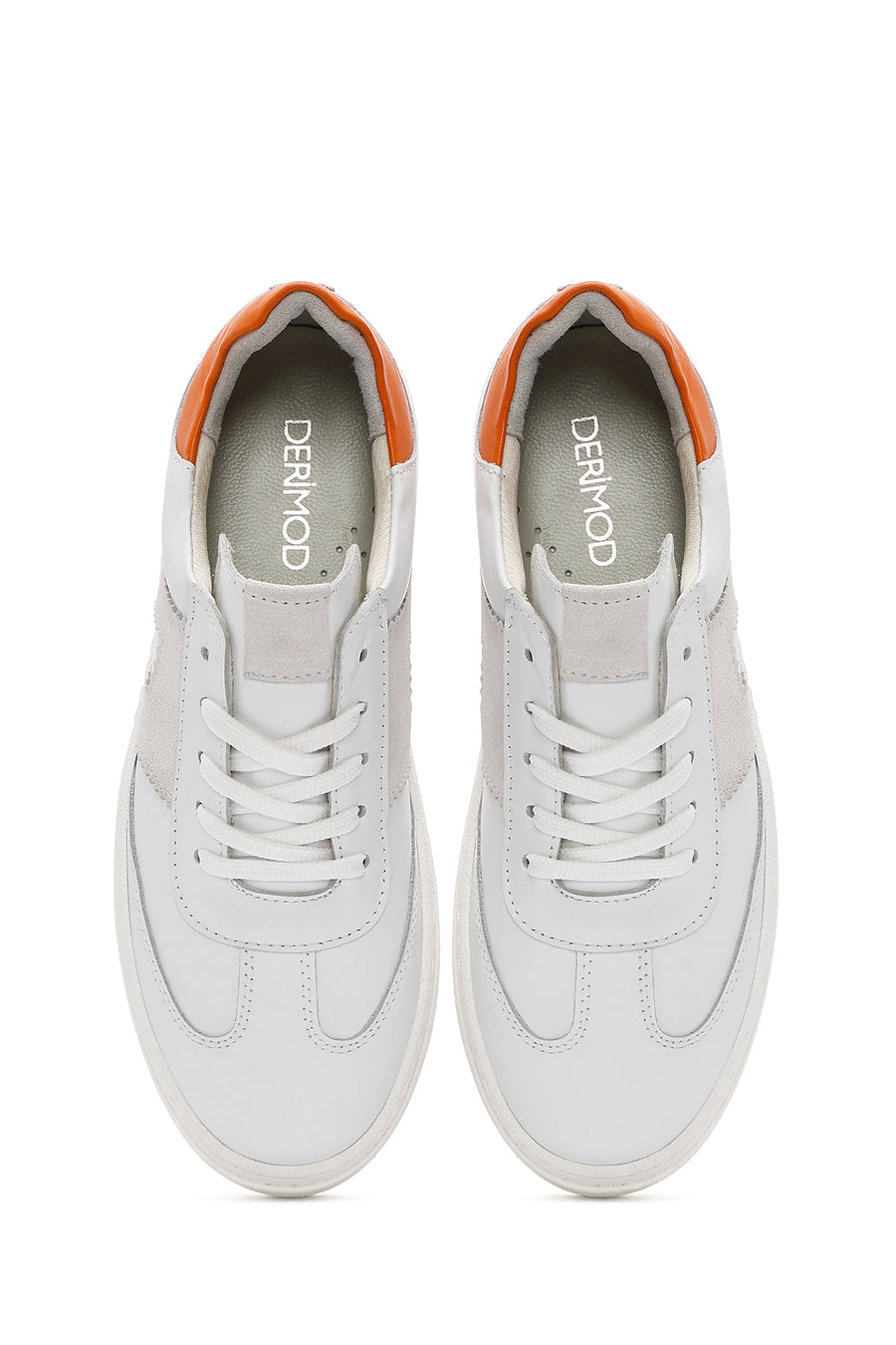 Women's White Lace-up Thick-Sole Leather Sneaker