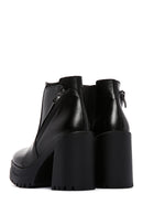 Women's Black Zippered Thick Heeled Leather Boots | Derimod