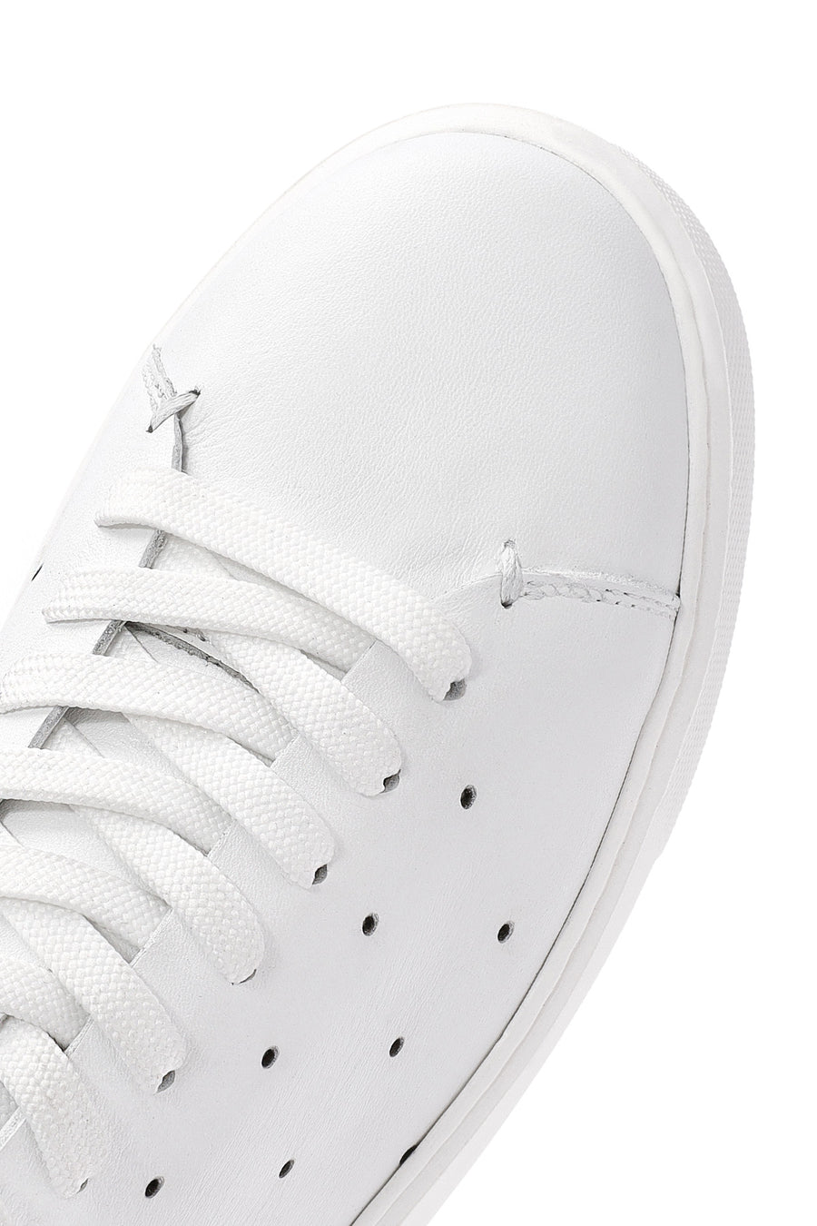 Men's White Lace-up Thick-Sole Leather Sneaker