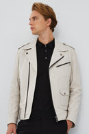 Carter Men's Beige Biker Leather Coat | Derimod