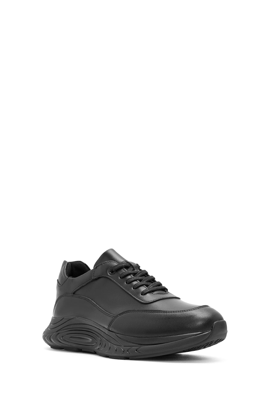 Erkek Siyah Bağcıklı Deri Sneaker