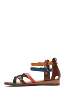 Women's Multicolored Leather Flat Bodrum Sandals | Derimod