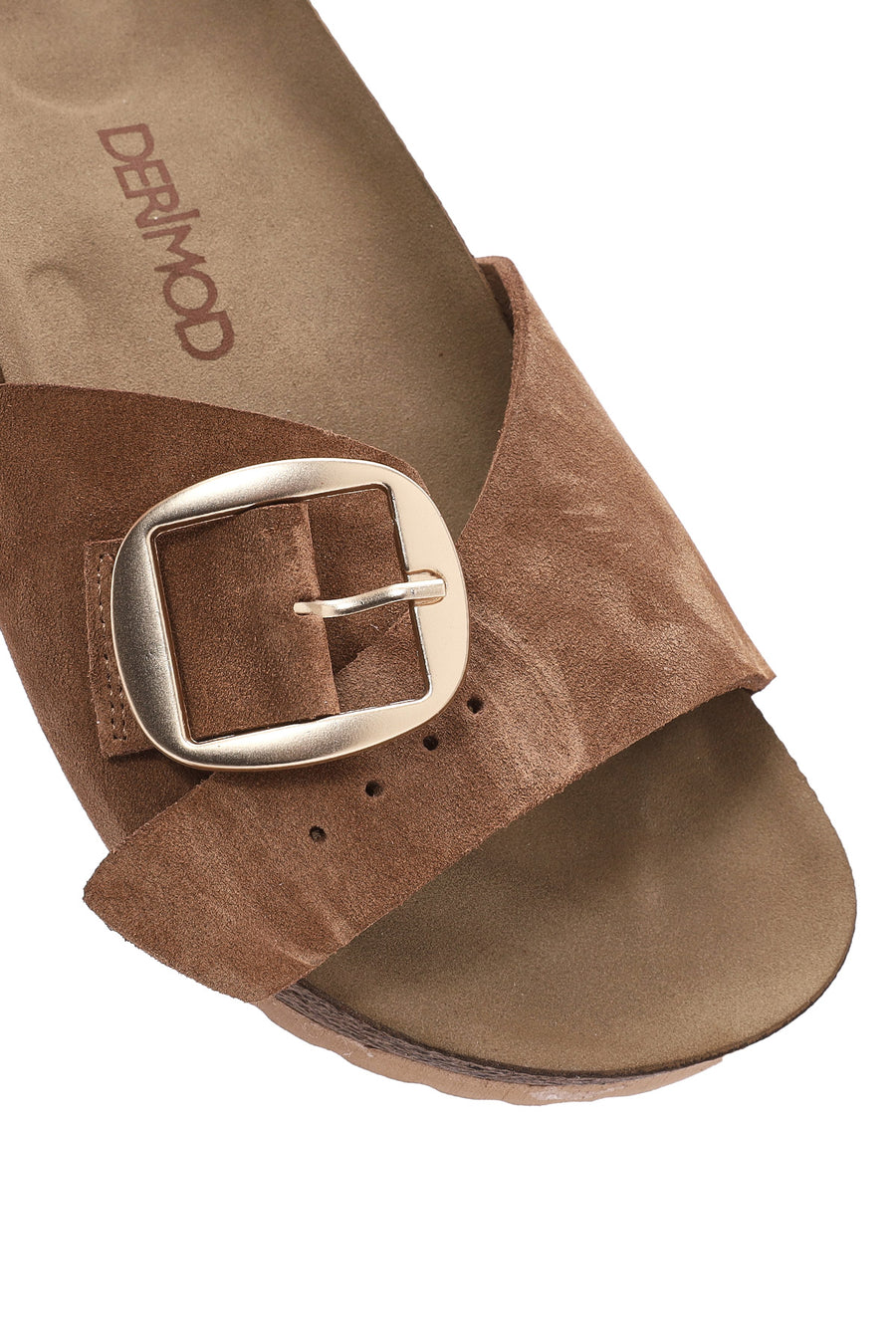 Women's Brown Buckle Suede Leather Slippers