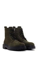 Men's Khaki Zippered Nubuck Leather Boots | Derimod