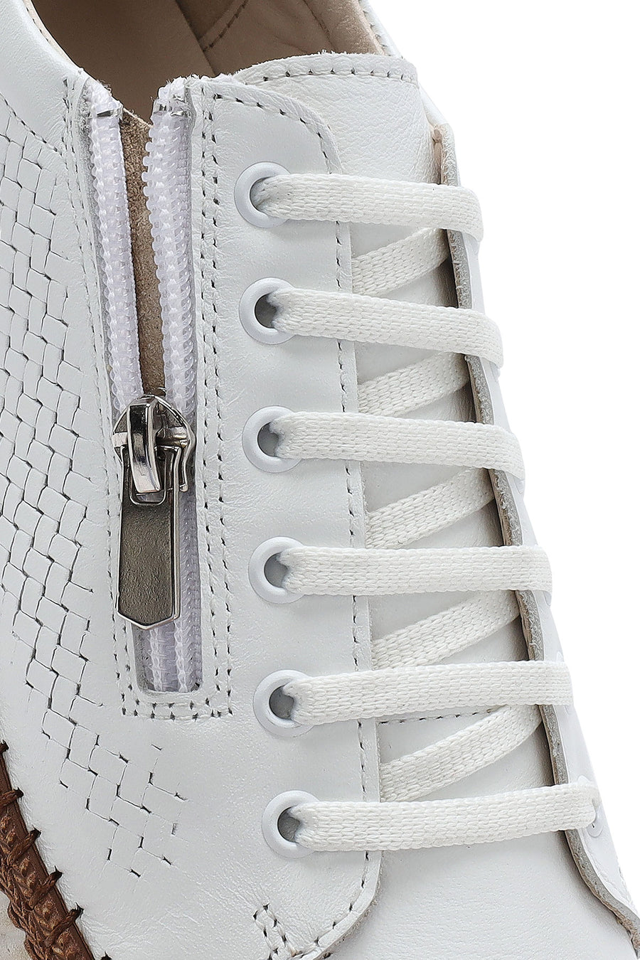 Women's White Lace-up Thick-Sole Leather Sneaker