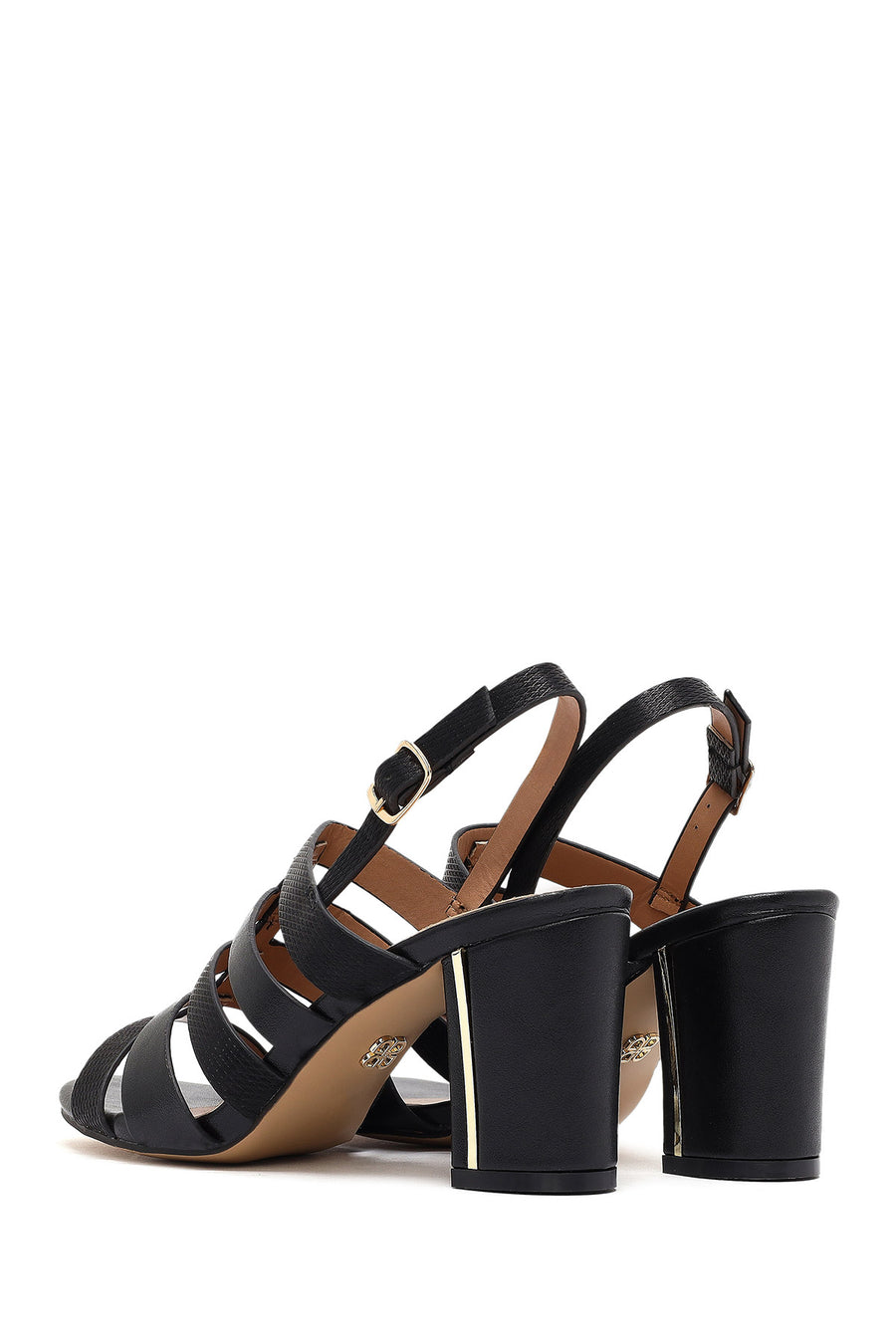 Women's Black Ankle Buckle Thick Heel Sandals