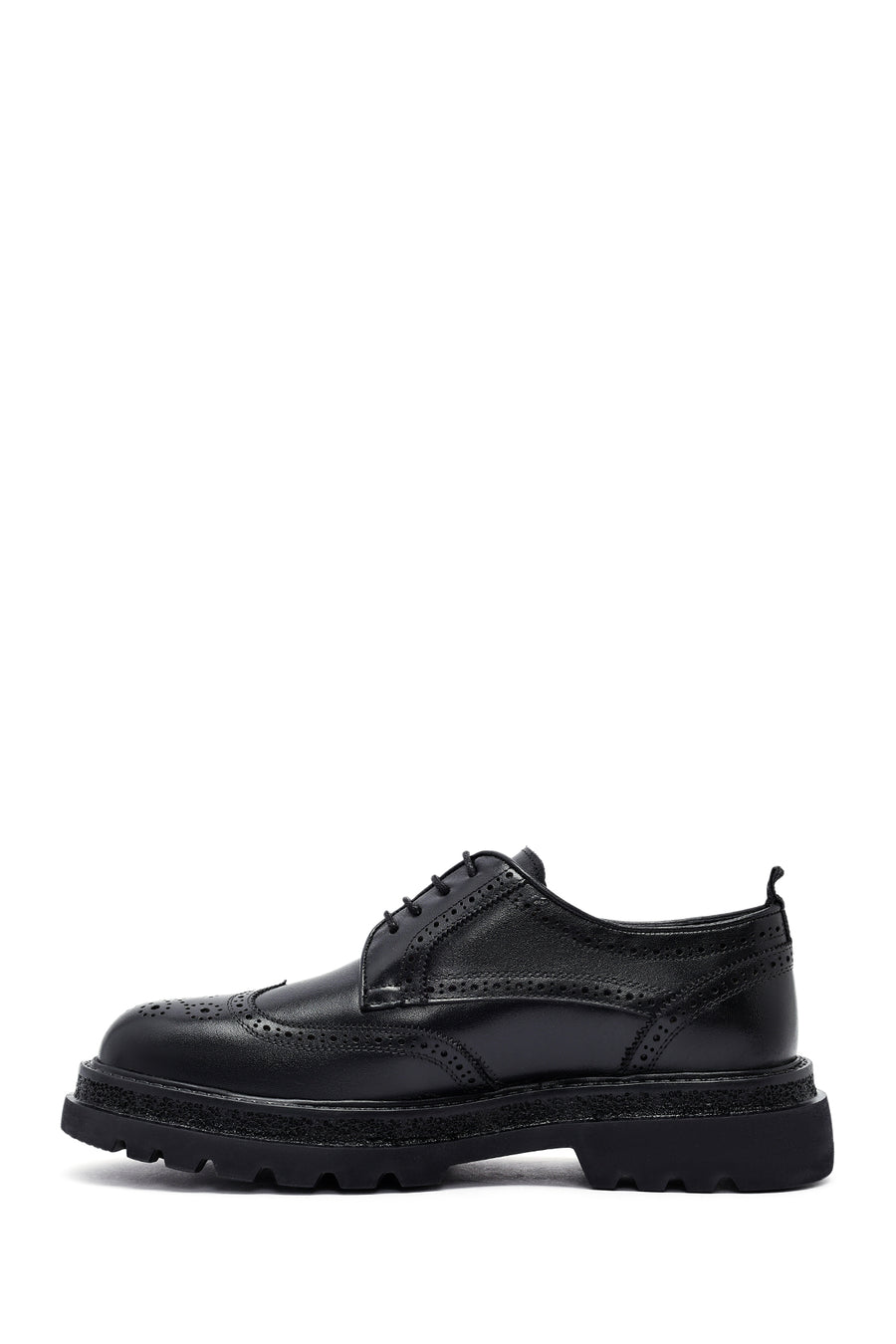 Male Black Lace-Up Thick-Soled Leather Casual Shoes