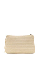 Woman Light Beige Wicker Clutch Bag with Long Chain Strap | Derimod