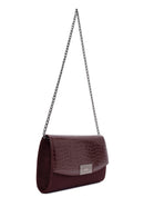 Women's Claret Red Chain Strap Patterned Clutch Bag | Derimod