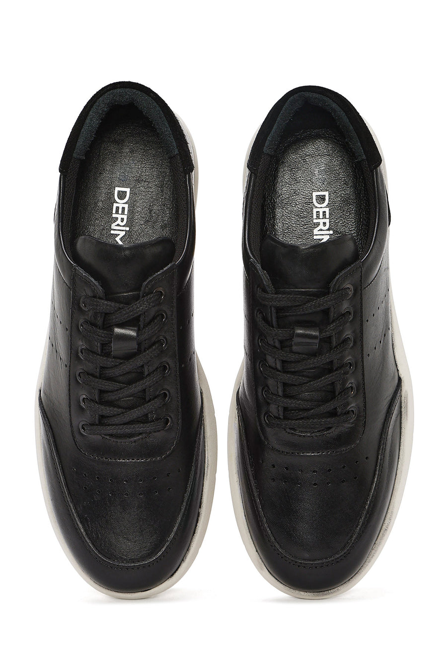 Erkek Siyah Bağcıklı Deri Casual Sneaker
