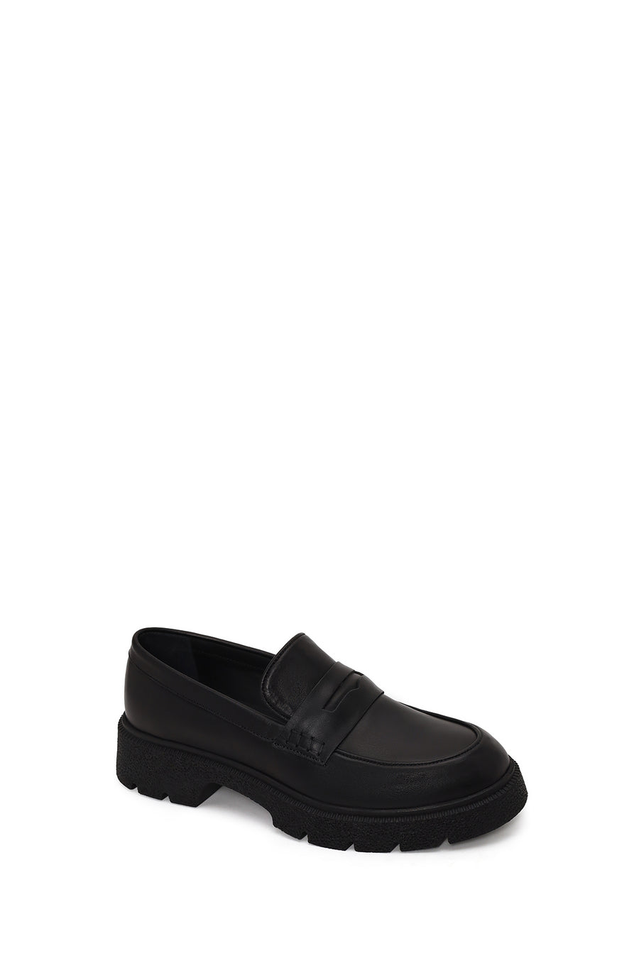 Woman Black Thick-Soled Leather Masculine Loafer