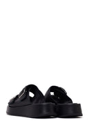 Woman Black Double-Buckle Thick-Soled Leather Comfort Slippers | Derimod