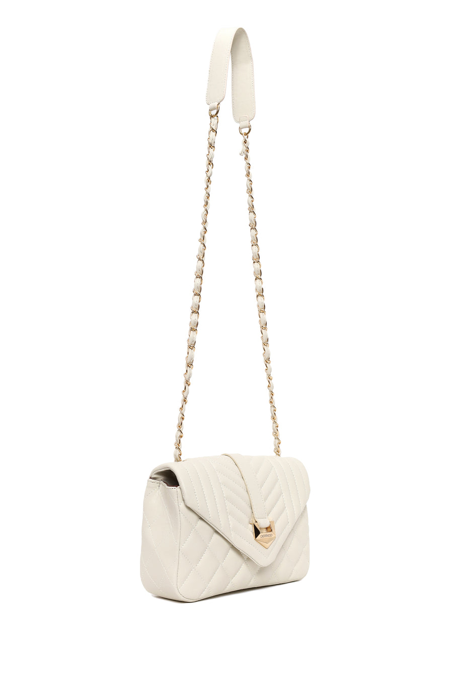 Woman Cream Chain Strap Quilted Crossbody Bag