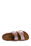 Birkenstock Women's Brown Leather Arizona BB Metallic Buckle Slippers | Derimod