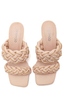 Women's Beige Knitted Heeled Slippers | Derimod
