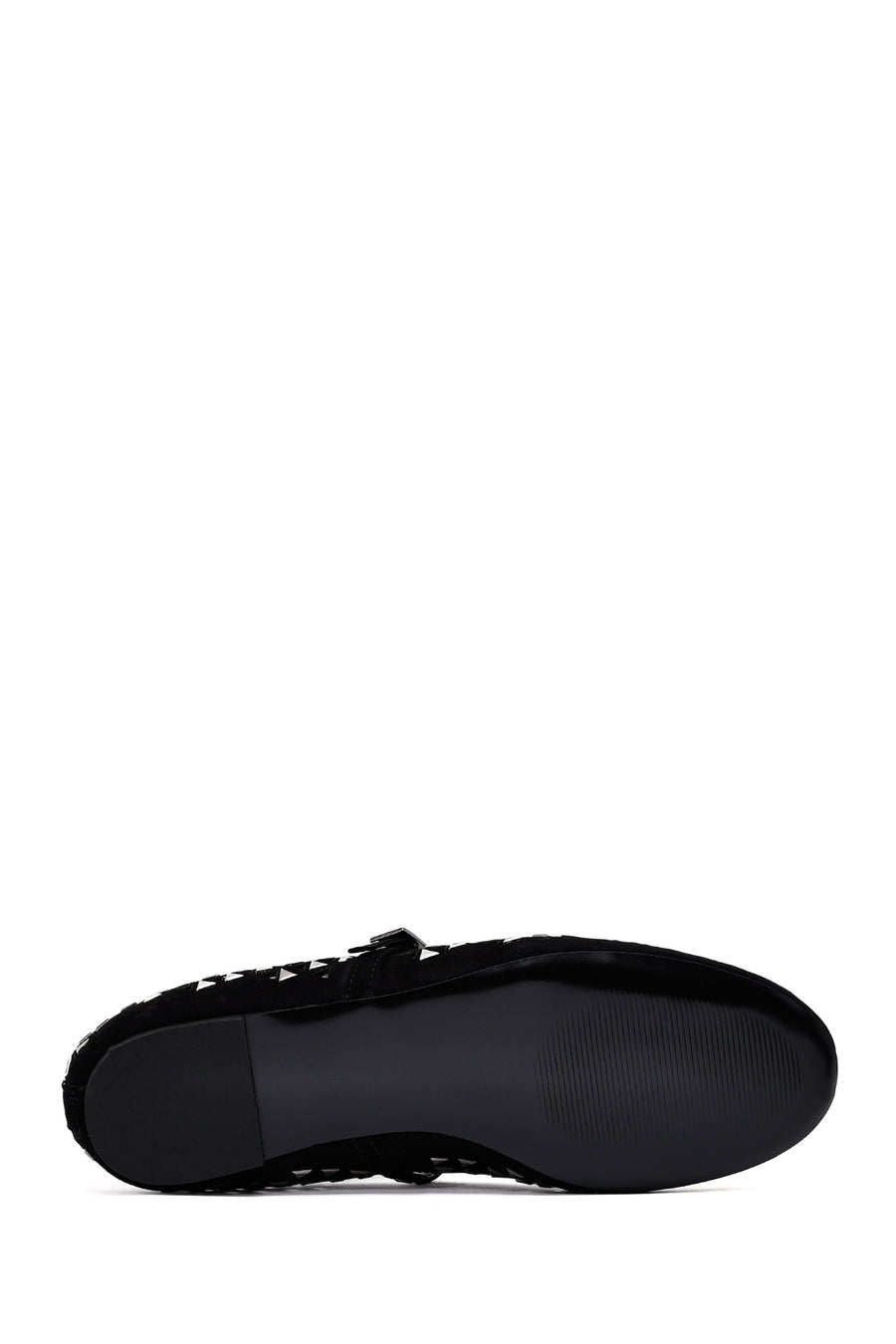Women's Black Buckled Stoned Leather Ballerinas