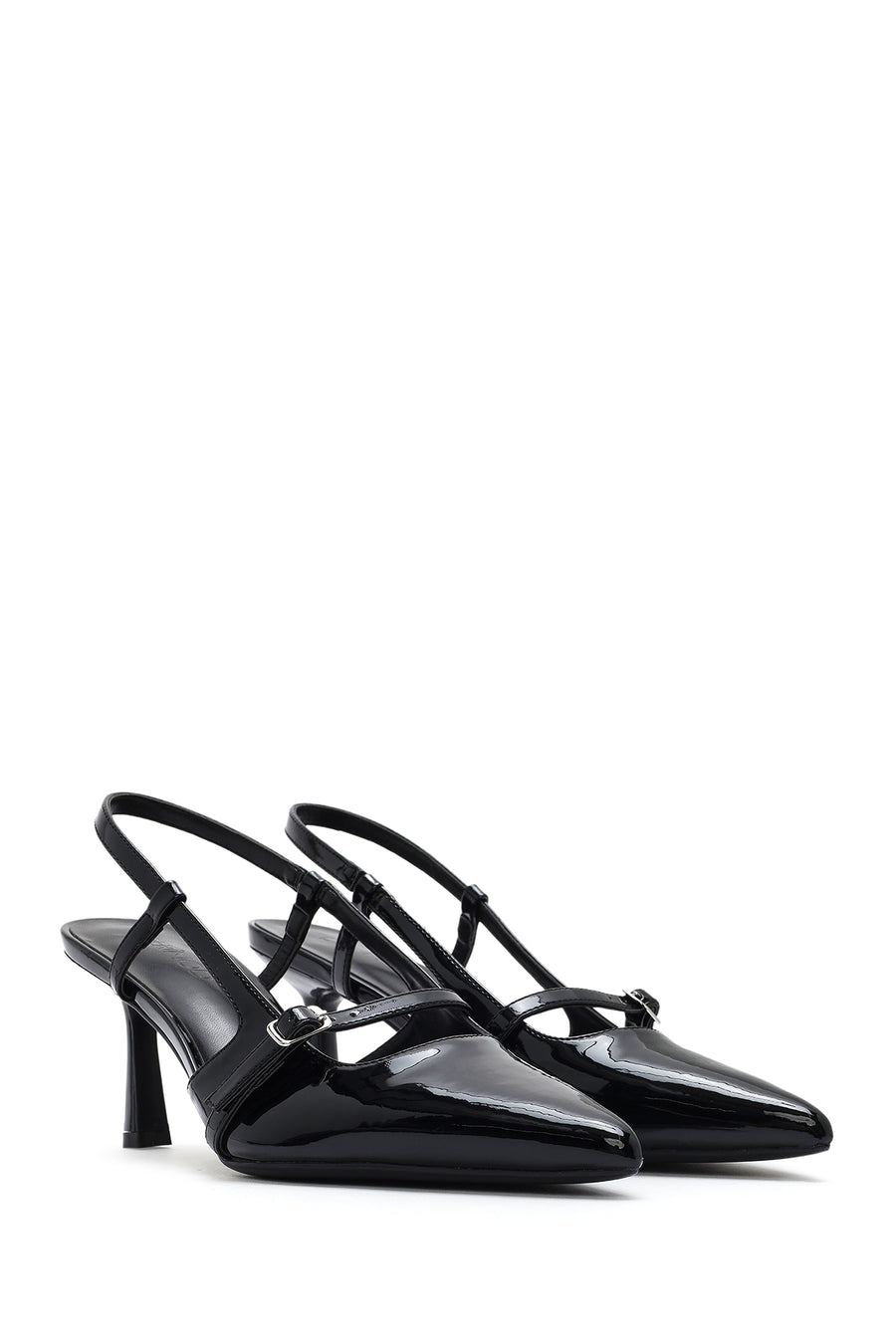 Women's Black Open Back Thin Heeled Shoes