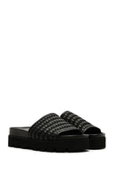 Women's Black Knit Leather Slippers | Derimod