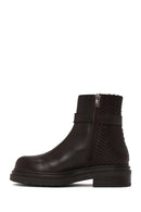 Woman Brown Zip Closure Printed Leather Boots | Derimod