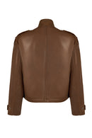 Vera Woman Brown Oversize Leather Jacket | Derimod