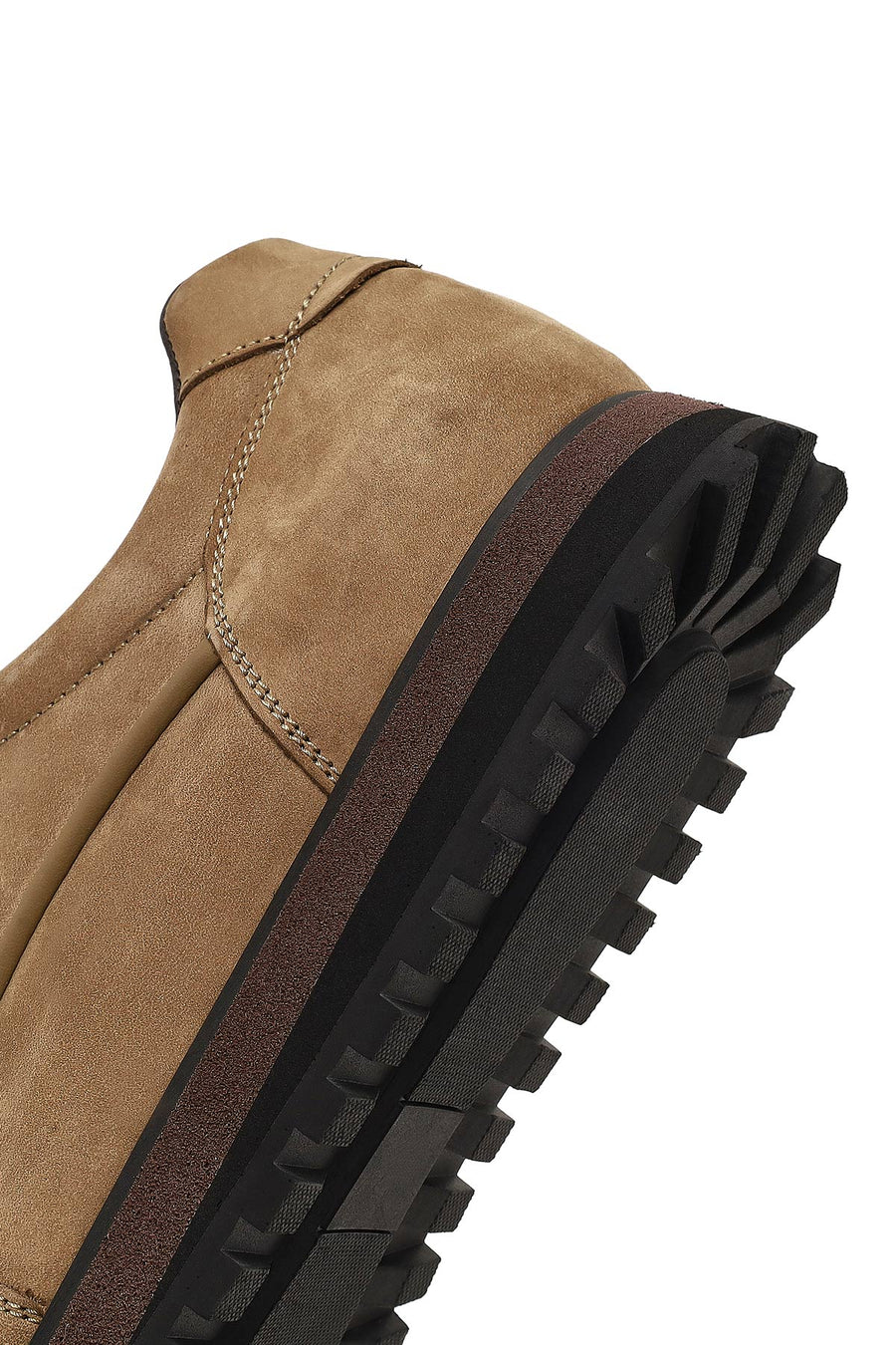 Erkek Vizon Bağcıklı Kalın Tabanlı Nubuk Deri Casual Sneaker