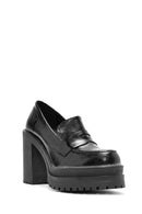 Women's Black Thick Heel Patent Leather Masculine Loafer | Derimod