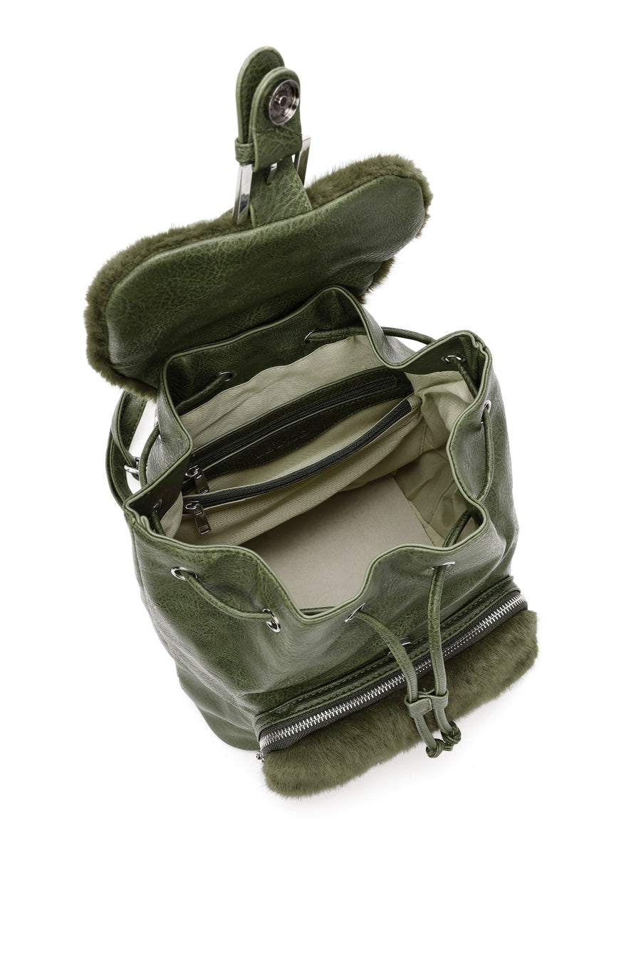 Women's Khaki Plush Detailed Backpack