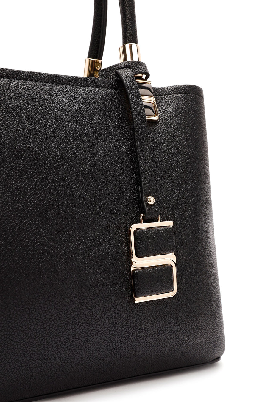 Women's Black Long Strap Handbag with Accessory Detail