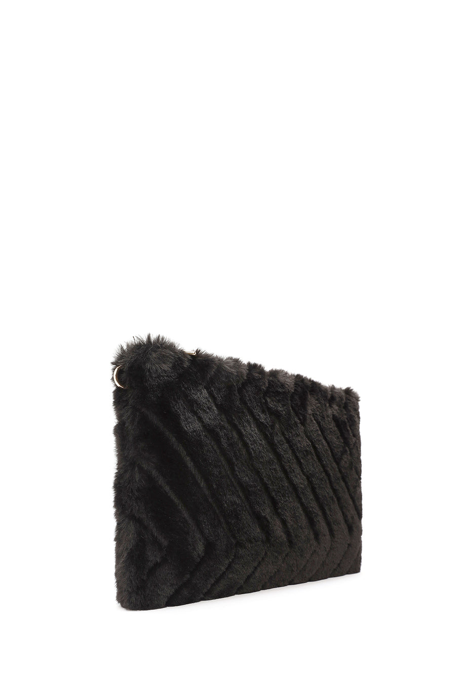 Women's Black Chain Strap Plush Clutch Bag