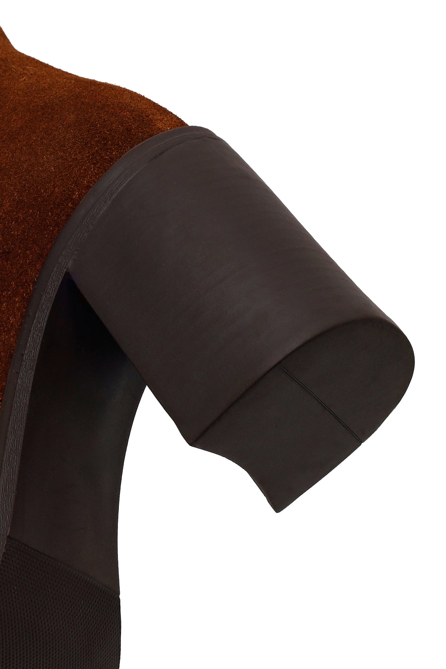 Woman Walnut Zip Closure Chunky Heeled Suede Boots