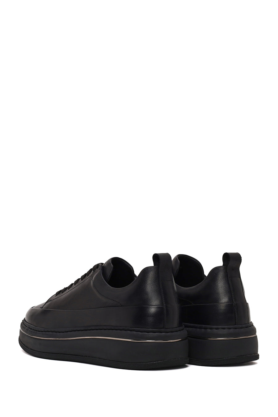 Male Black Lace-Up Thick-Soled Leather Sneaker