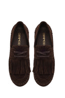 Woman Brown Tasselled Suede Loafer | Derimod